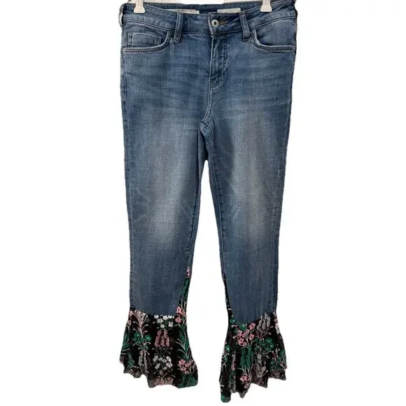 Pilcro & The Letterpress Anthropologie Jeans Womens 25 Tiered Flounce Lace Hem - Picture 2 of 8